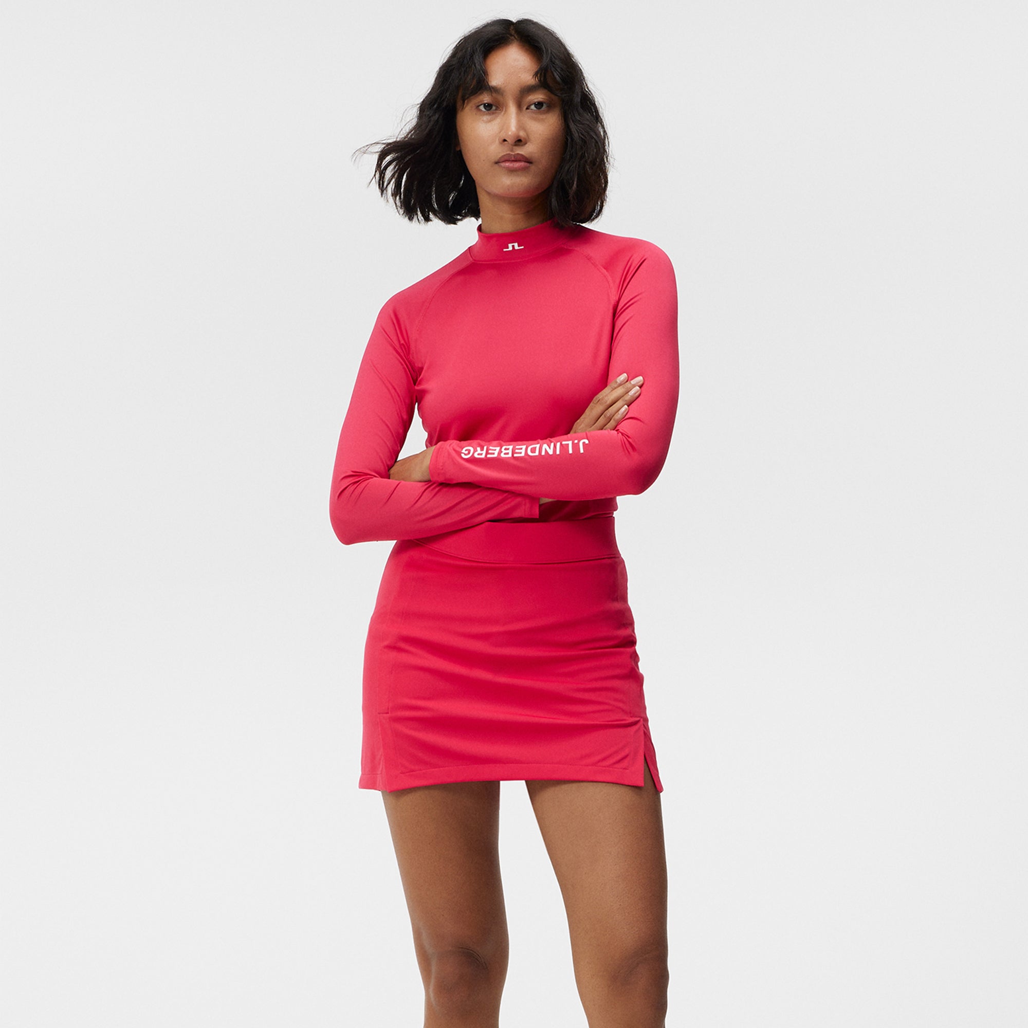 J Lindeberg Amelie Mid Ladies Golf Skirt Rose Red